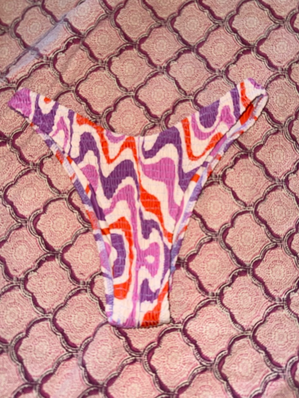 Volafa high cut textured smocked bikini bottoms Small S